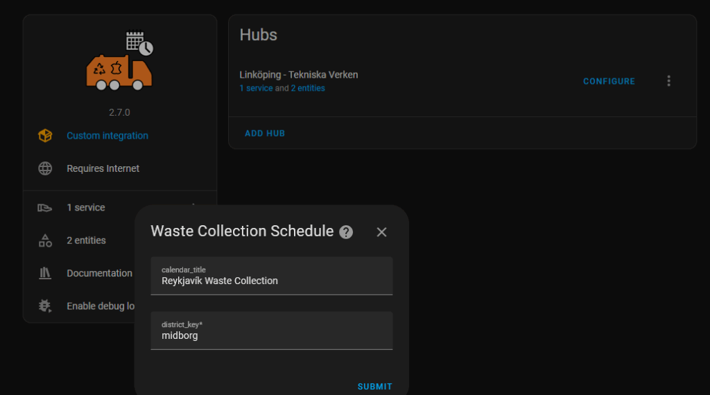 selecting Reykjavík’s waste pickup schedule in app config