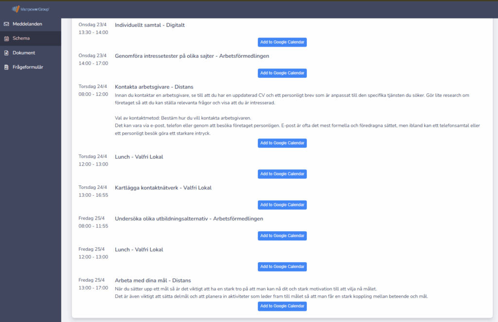 add to calendar button shown in Workbuster